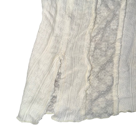 Free People Ivory Lace Ribbed Mock Neck Long Sleeve Top OB1410117 Mens Size M - Picture 3 of 7